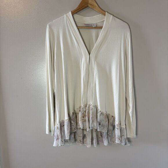 Logo By Lori Goldstein Cardigan Ivory Long Sleeve Kimono Minimalist Sz Large - Picture 1 of 9